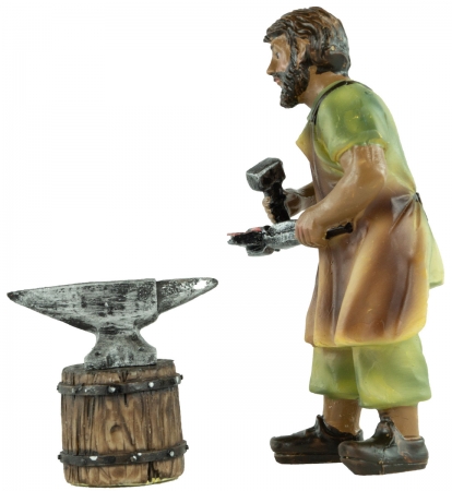 Handbemalte Krippenfigur Schmied mit Amboss 3-tlg., ca. 10 cm, K 937-10
