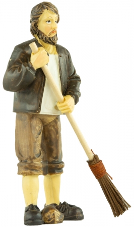 Handbemalte Krippenfigur Mann mit Besen, ca. 10,5 cm, K 960-11
