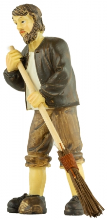 Handbemalte Krippenfigur Mann mit Besen, ca. 10,5 cm, K 960-11