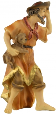 Handbemalte Krippenfigur Hirte mit einem Hund, ca. 10 cm, K 909-11