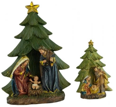Krippenfigur Heilige Familie unter dem Tannenbaum groß, ca. 16 cm, K 096-3