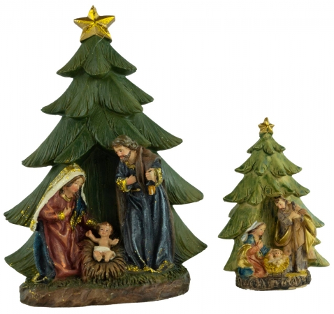Krippenfiguren Heilige Familie unter dem Tannenbaum klein, 2er Set, ca. 9,5 cm, K 096-4