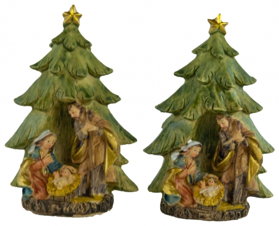 Krippenfiguren Heilige Familie unter dem Tannenbaum klein, 2er Set, ca. 9,5 cm, K 096-4