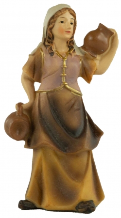 Handbemalte Krippenfigur Magd mit zwei Krügen, ca. 10,5 cm, K 183-35