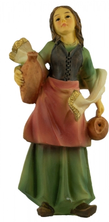 Handbemalte Krippenfigur Magd mit zwei Krügen, ca. 10 cm, K 905-11