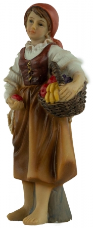Handbemalte Krippenfigur Magd mit Obstkorb, ca. 11 cm, K 942-11
