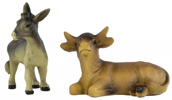 Handbemalte Krippenfiguren Ochse und Esel 2-tlg., ca. 6,5 cm, ETA 2