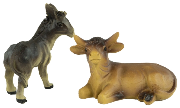 Handbemalte Krippenfiguren Ochse und Esel 2-tlg., ca. 6,5 cm, ETA 2