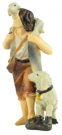 Handbemalte Krippenfigur Schäfer mit zwei Schafen, ca. 11 cm, K 001-12