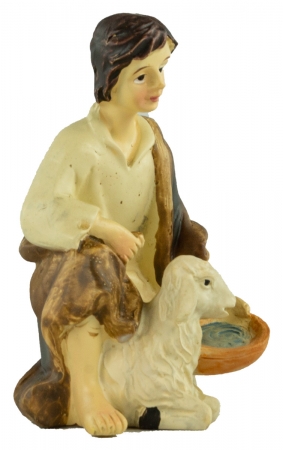 Handbemalte Krippenfigur Schäfer mit einem Schaf, ca. 8 cm, K 131-5