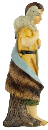 Handbemalte Krippenfigur Schäfer mit einem Lamm, ca. 10,5 cm, K 183-30