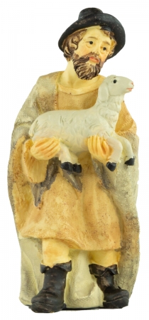 Handbemalte Krippenfigur Schäfer mit einem Schaf, ca. 12 cm, K 507-14