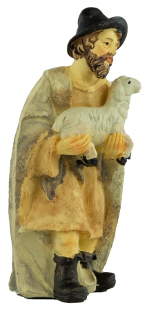 Handbemalte Krippenfigur Schäfer mit einem Schaf, ca. 12 cm, K 507-14