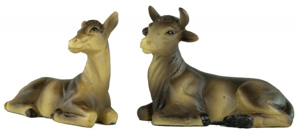 Handbemalte Krippenfiguren Ochse und Esel 2-tlg., ca. 5,5 cm, K 134-02