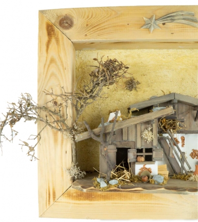 Einzigartiges Weihnachtskrippenbild inkl. 12-tlg. Figurensatz K 181, Maße Bild: ca. 45 x 55 x 18 cm