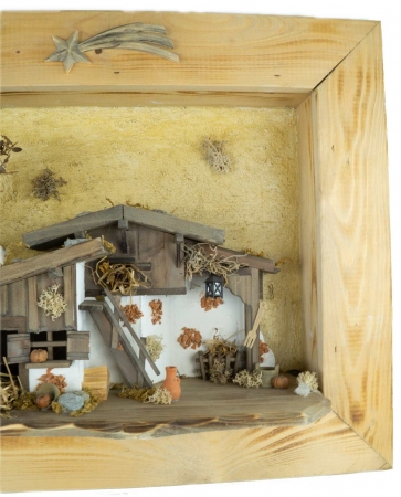 Einzigartiges Weihnachtskrippenbild inkl. 12-tlg. Figurensatz K 181, Maße Bild: ca. 45 x 55 x 18 cm