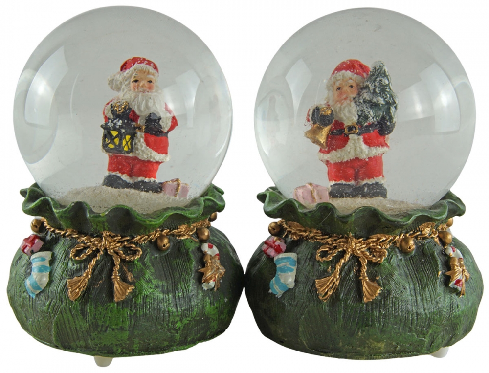 Stilvolle Schneekugeln mit Spieluhr Nikolaus 2er Set ca. 12,5 cm - Dekoration