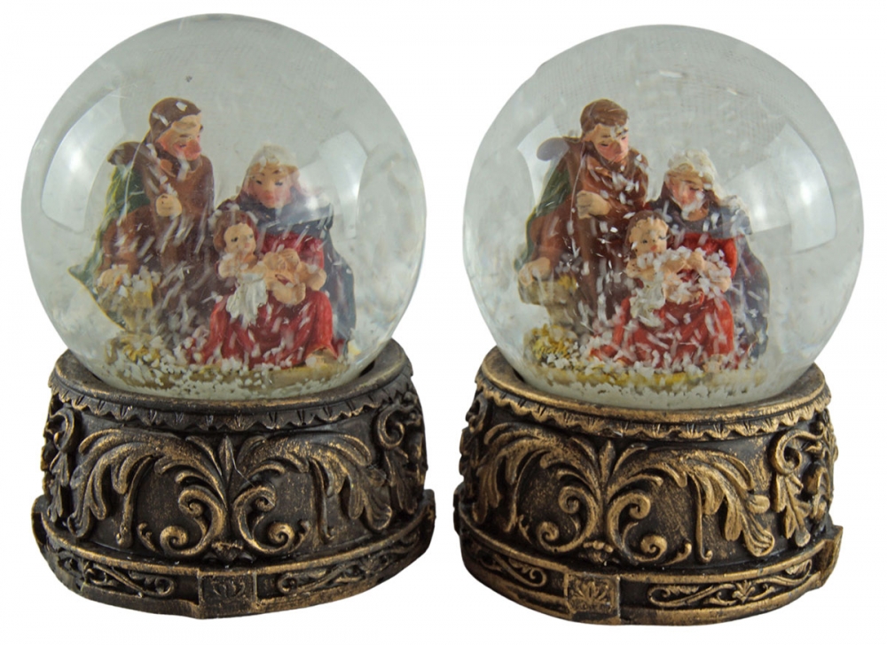 Stimmungsvolle Schneekugeln Heilige Familie groß 2er Set ca. 9 cm - Dekoration