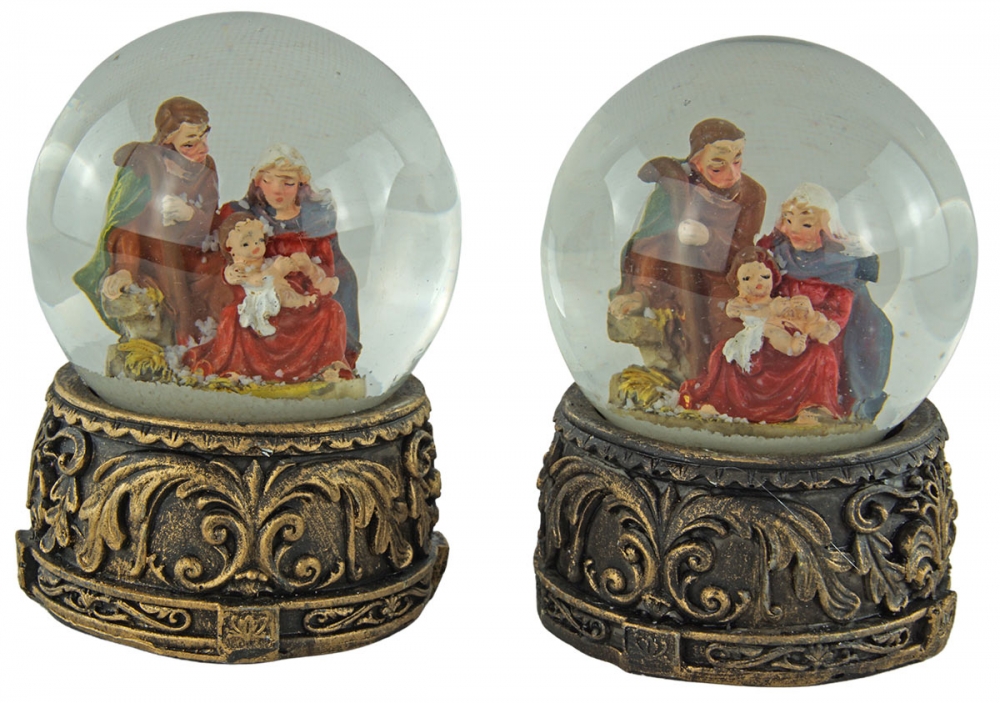 Stimmungsvolle Schneekugeln Heilige Familie groß 2er Set ca. 9 cm - Dekoration