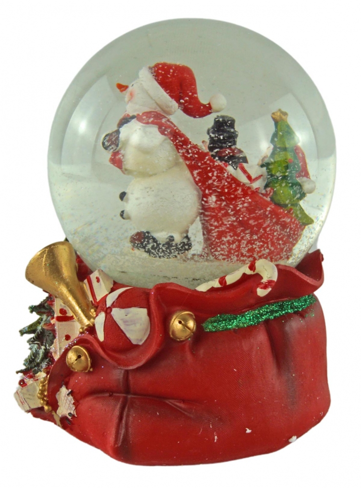Prächtige Schneekugel mit Spieluhr Schneemann mit Sack ca. 14,5 cm - Dekoration