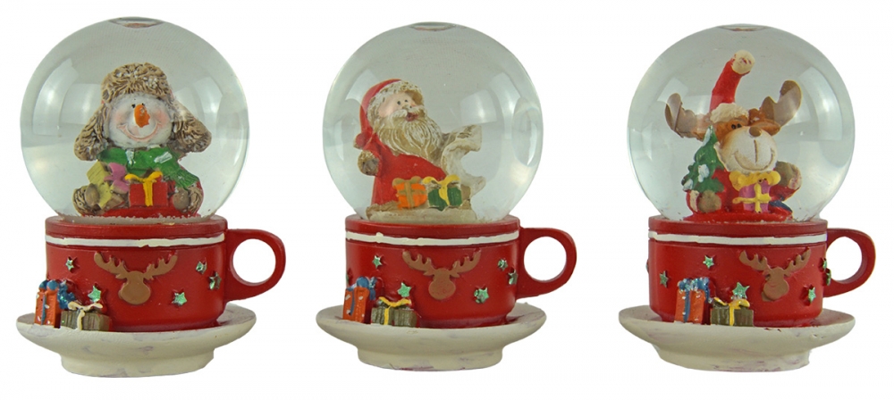 Lustige Schneekugeln Weihnachtsfiguren auf einer Tasse 3er Set ca. 7 cm - Dekoration