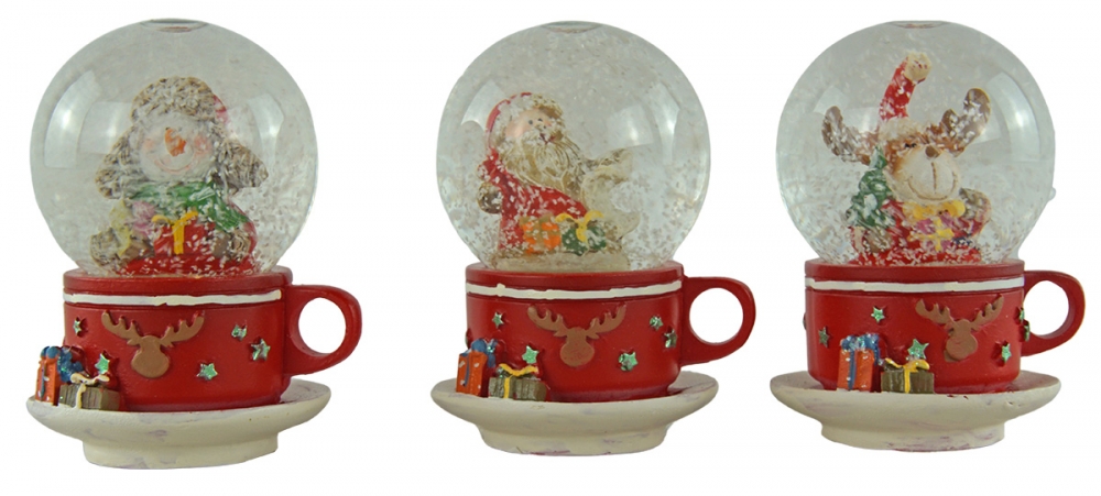 Lustige Schneekugeln Weihnachtsfiguren auf einer Tasse 3er Set ca. 7 cm - Dekoration