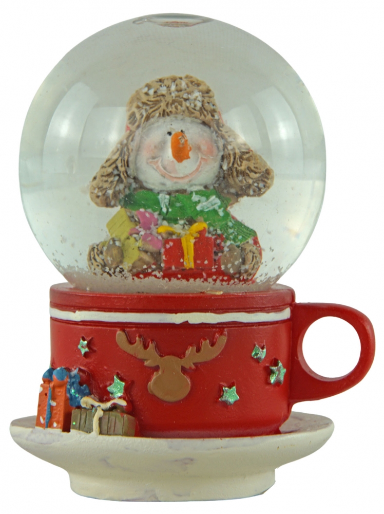 Lustige Schneekugeln Weihnachtsfiguren auf einer Tasse 3er Set ca. 7 cm - Dekoration