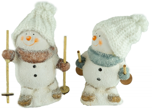 Bezaubernde Schneemänner auf Skiern 2er Set ca. 15 cm - Weihnachtsdekoration