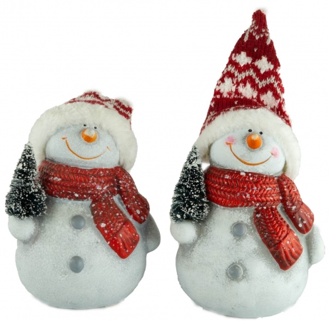 Bezaubernde Schneemänner mit Tannenbaum 2er Set ca. 14 cm - Weihnachtsdekoration