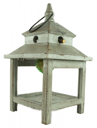 Handgefertigtes Vogelfutterhaus hellgrau, ca. 33 cm