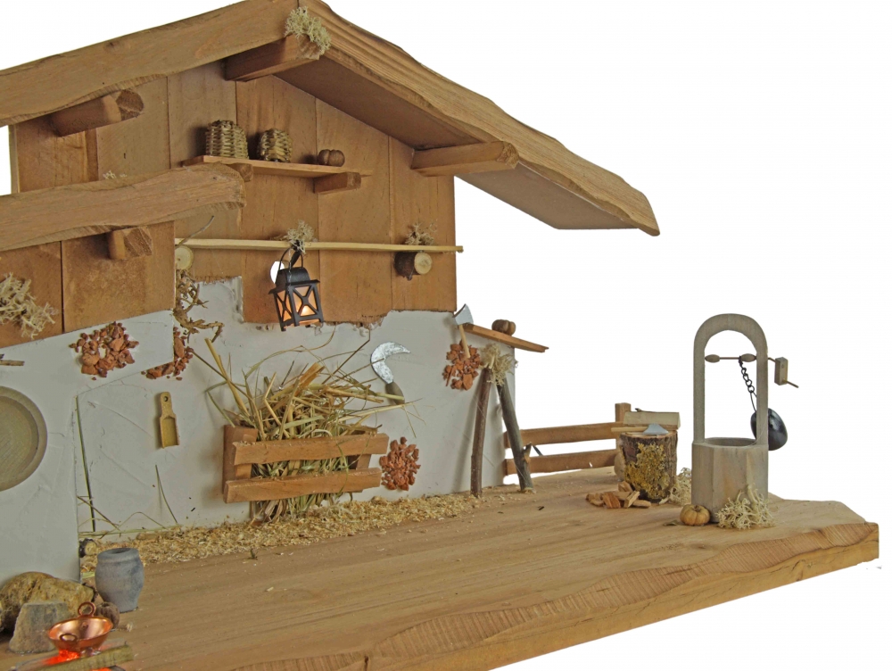 Bezaubernde Weihnachtskrippe Hartmannshof inkl. 11-tlg. Figurensatz K 604, Maße Krippe: ca. 60 x 24 x 30 cm