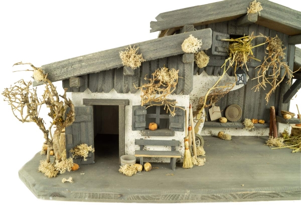 Prachtvolle Weihnachtskrippe Engelthal dunkel inkl. 12-tlg. Figurensatz K 001, Maße Krippe: ca. 70 x 30 x 32 cm