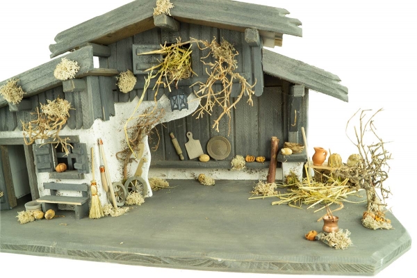 Prachtvolle Weihnachtskrippe Engelthal dunkel inkl. 12-tlg. Figurensatz K 001, Maße Krippe: ca. 70 x 30 x 32 cm