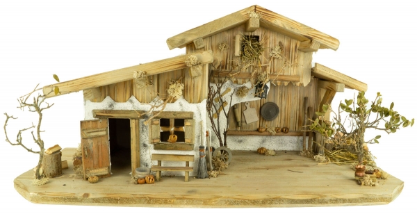 Prachtvolle Weihnachtskrippe Engelthal hell inkl. 12-tlg. Figurensatz K 001, Maße Krippe: ca. 70 x 30 x 32 cm