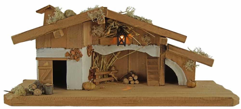 Tolle Weihnachtskrippe Gersdorf inkl. 11-tlg. Figurensatz K 111, Maße Krippe: ca. 33 x 11,5 x 13 cm