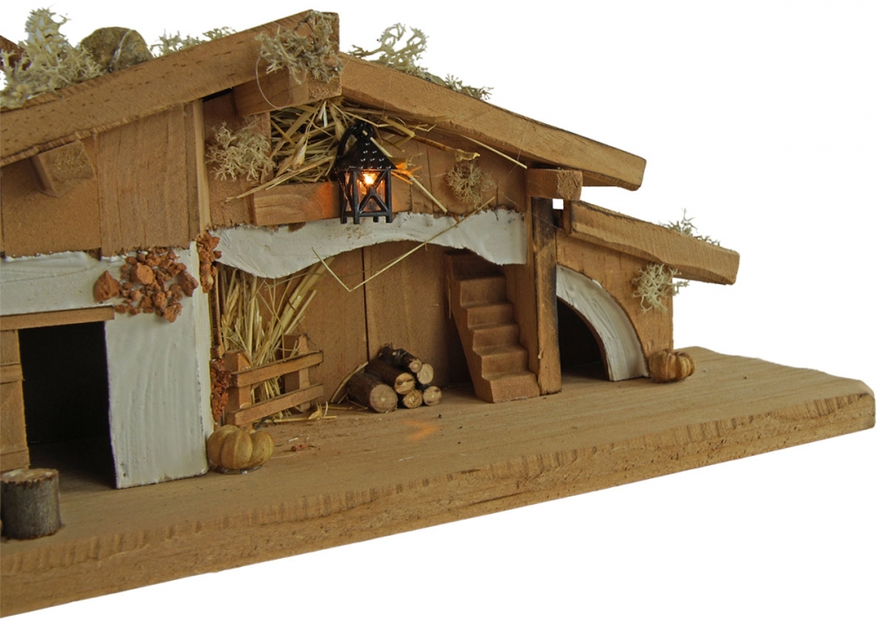 Tolle Weihnachtskrippe Gersdorf inkl. 11-tlg. Figurensatz K 111, Maße Krippe: ca. 33 x 11,5 x 13 cm