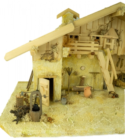 Stimmungsvolle Weihnachtskrippe Gotthard hell inkl. 24-tlg. Figurensatz K 002, Maße Krippe: ca. 90 x 40 x 40 cm