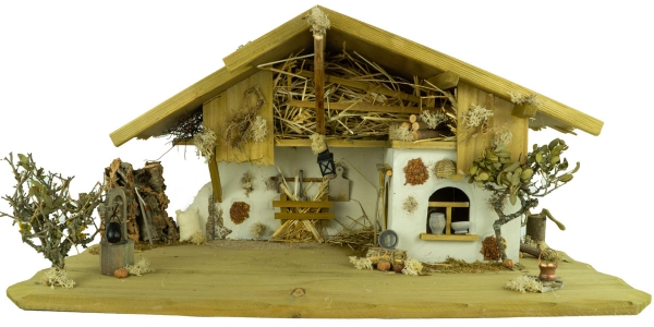 Traditionelle Weihnachtskrippe Hersbruck inkl. 12-tlg. Figurensatz K 001, Maße Krippe: ca. 66 x 30 x 31 cm