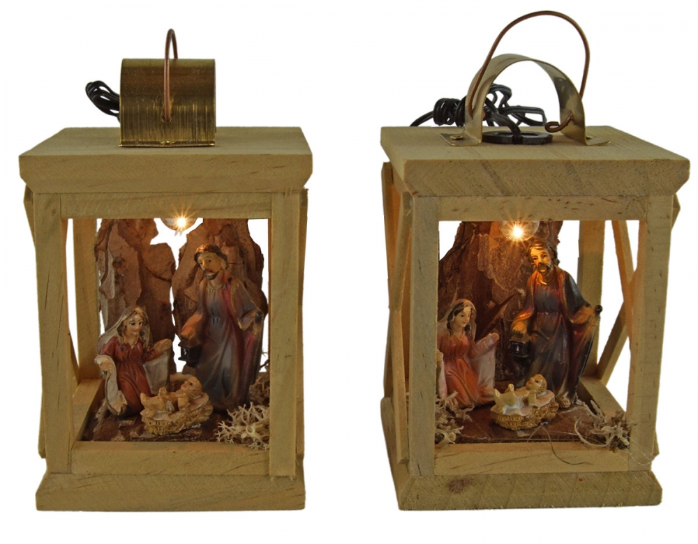 Besondere Laternenkrippe aus Holz 2er Set inkl. 3-tlg. Figurensatz
