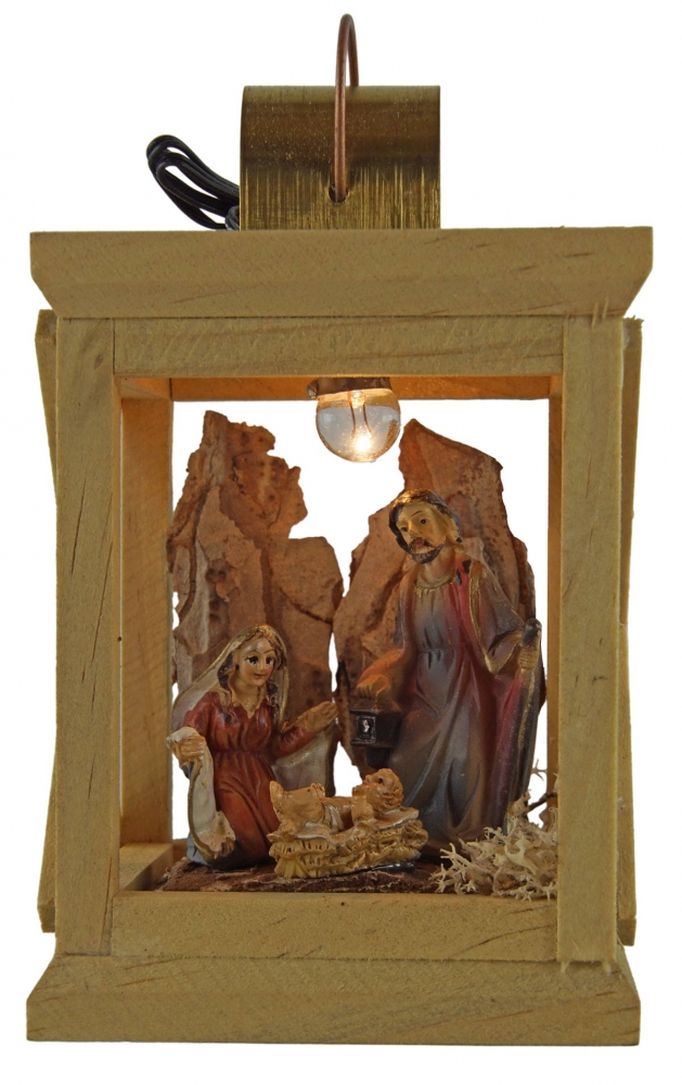 Besondere Laternenkrippe aus Holz 2er Set inkl. 3-tlg. Figurensatz