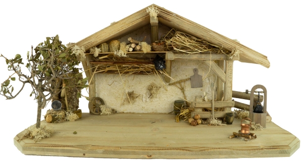 Prachtvolle Weihnachtskrippe Schwabach inkl. 12-tlg. Figurensatz K 186, Maße Krippe: ca. 55 x 25 x 28 cm