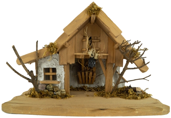 Bezaubernde Weihnachtskrippe Schwaig inkl. 10-tlg. Figurensatz K 132, Maße: ca. 36 x 18 x 24 cm