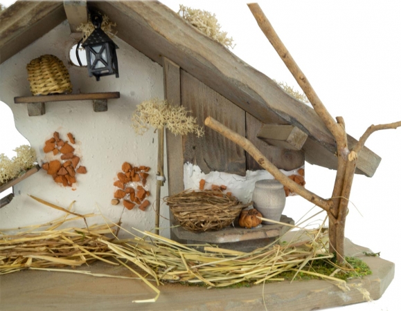 Traditionelle Weihnachtskrippe Treuf inkl. 4-tlg. Figurensatz K 001-01, Maße Krippe: ca. 30 x 11 x 18 cm