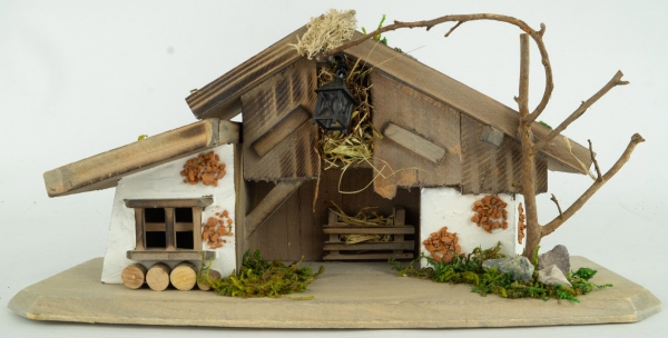 Traditionelle Weihnachtskrippe Winn inkl. 11-tlg. Figurensatz K 111, Maße Krippe: ca. 30 x 10 x 14 cm